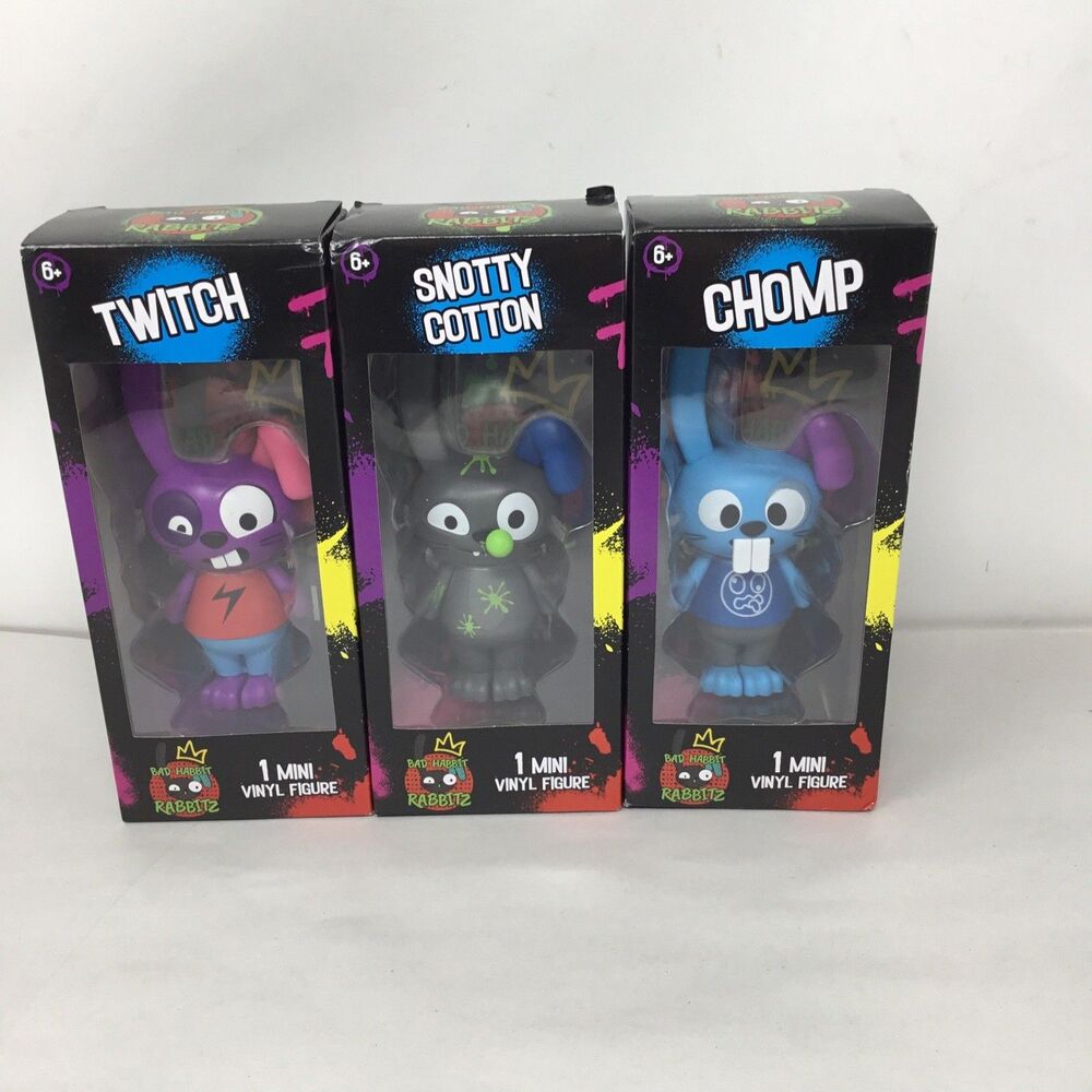 Bad Habit Rabbits Vinyl Figures Lot 3 Snotty Cotton, Chomp, Twitch New in Box